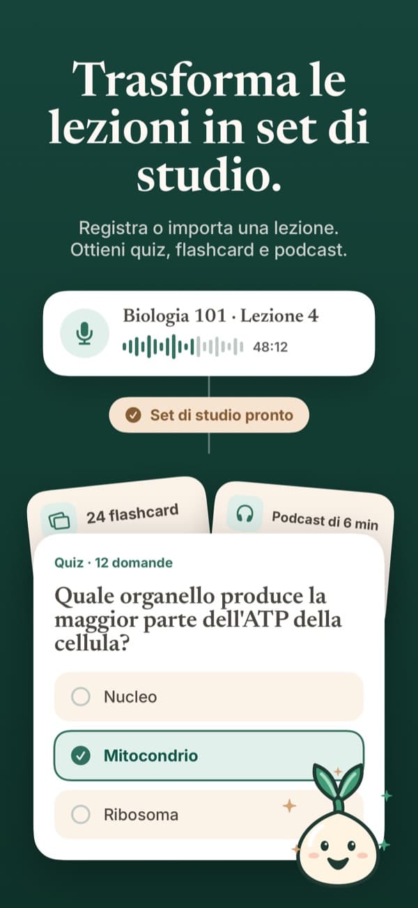 Una registrazione di lezione trasformata in quiz, flashcard e podcast