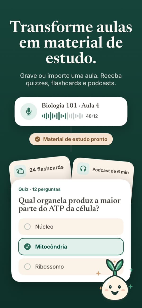 Uma gravação de aula transformada em quiz, flashcards e podcast