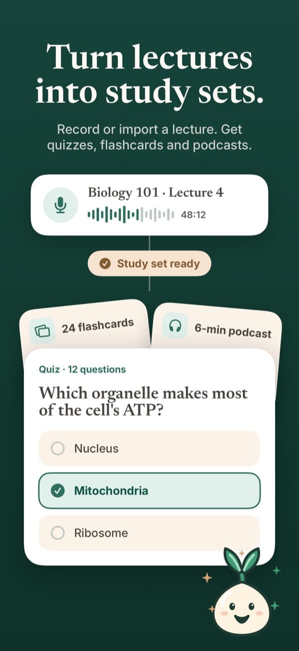 A lecture recording turned into a quiz, flashcards and a podcast