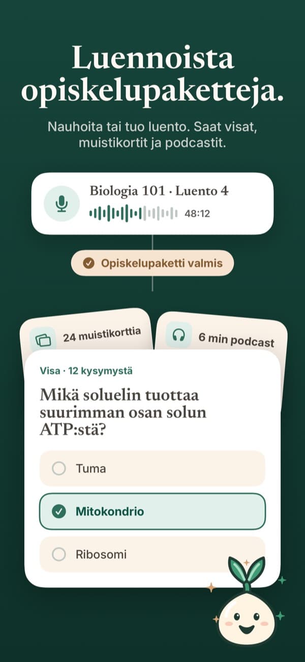 Luentonauhoitus, josta syntyy visa, muistikortit ja podcast