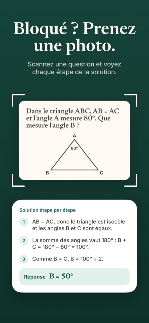 Une question photographiée avec sa solution étape par étape