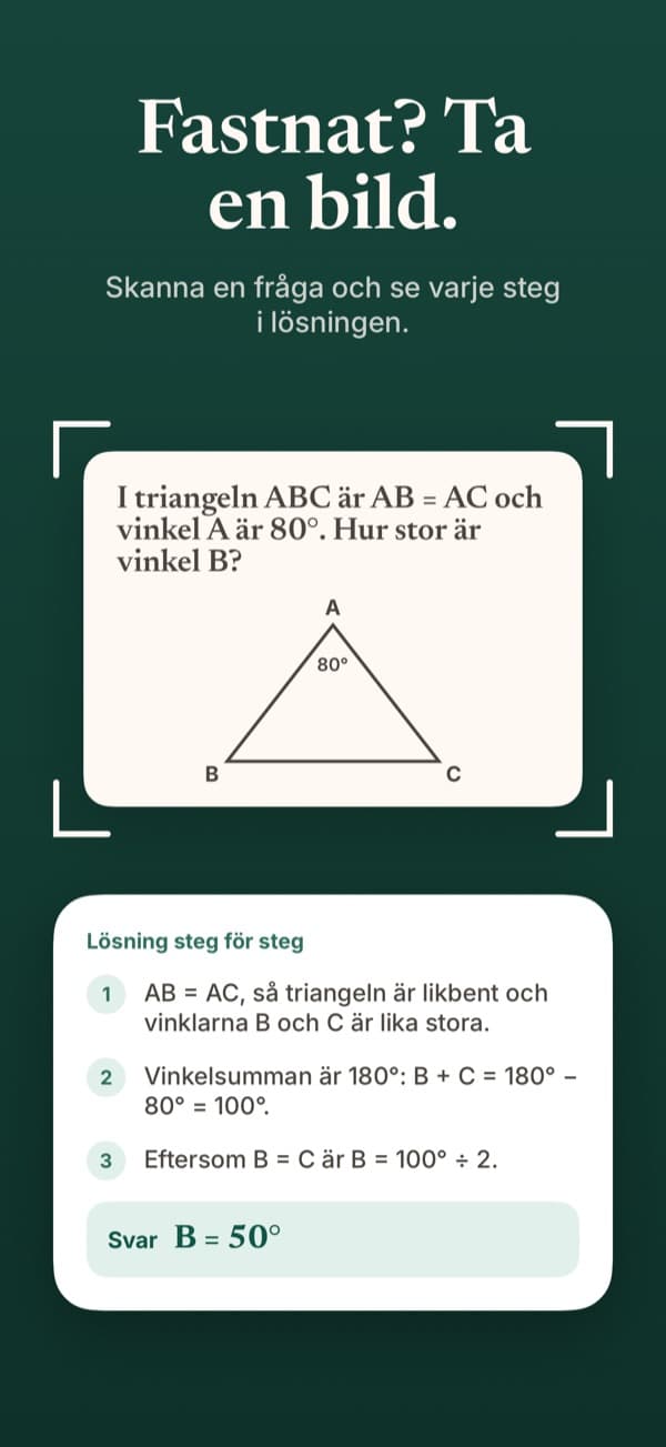 En fotograferad uppgift med lösning steg för steg