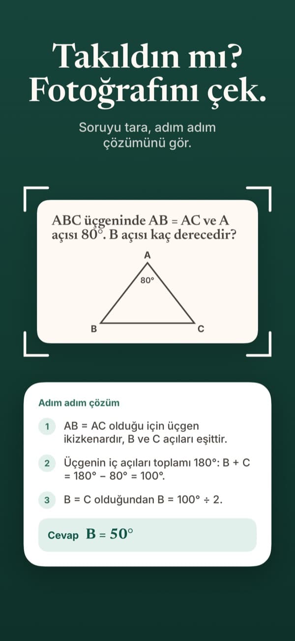 Fotoğrafı çekilmiş bir soru ve adım adım çözümü